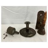 Three Early Metal Candle Holders, 4in to 7in