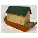 19th Century Wooden Noah’s Ark wit Hand-Painted Animal Figures, 16 Inches Long