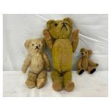 Three 19th Century-Style Teddy Bears, 5in to 12in Tall