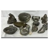 Early 1900s Pewter Chocolate and Ice Cream Molds, 3in to 7in Tall