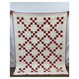 Handmade Red and White Quilt with Geometric Pattern