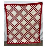 1910 Turkey Red and White Double Irish Chain Quilt, 60x72 inches