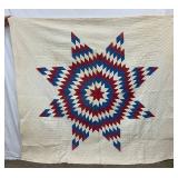 Handmade Star of Bethlehem Quilt in Red, White, and Blue, c. 1890, 70x75 inches 