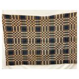 1860 Blue, Red, and White Jacquard Woven Wool Coverlet, 54.5 x 80 Inches
