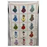 Hand-Sewn Sunbonnet Sue Crib Quilt, Circa 1940s, 34x55.5 inches 