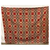 19th Century Jacquard Red, White, and Blue Wool Coverlet, 72″ x 92″