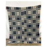 19th Century Blue and White Handwoven Coverlet, 68 x 82 Inches