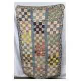 Patchwork Quilt with Flour Sack Fabrics and Plaid Homespun Backing