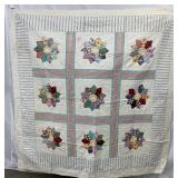 Patchwork Quilt with Flower Motif and Feed Sack Fabrics, Circa 1930
