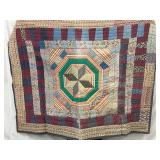 1930s Hand-Sewn Feed Sack Patchwork Quilt with Star Motif
