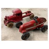 Two Early Rubber-Wheeled Kids’ Toy Vehicles in Red