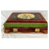 Victorian Velvet-Covered Dresser Box with Figural Painted Lid, Circa 1900, 20x12 