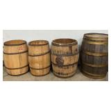 Four Early Wooden Barrels with Metal Bands