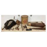 Early Tools with Horse Collar, Saw, and Sturgis Baking Powder Tin