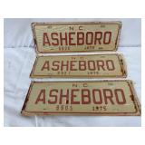 3 Unused 1975 Asheboro, N.C. City License Tags