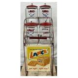 Lance 4-Glass Jar Snack Display Rack with Red Metal Frame