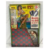 Vintage Punch Board with Pin-Up Graphics and Jackpot Display, 12×18 Inches