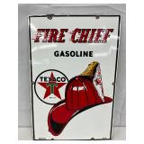 1955 Texaco Fire Chief Porcelain Pump Plate, 12×15 Inches