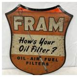 Fram Double-Sided Shield-Shaped Metal Oil, Air, Fuel Filters Sign, 12x14