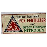 1965 FCX Fertilizer Metal Advertising Sign, 36 x 16 Inches
