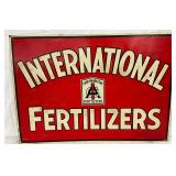 28in x 20in Emb. International Fertilizers Tin Sign