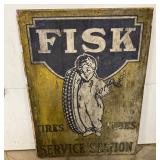 Early Smaltz Wooden Fisk Tire Service Sign, 29 1/2 x 40 1/2in. 
