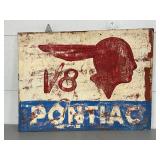 Early Pontiac Hand-Painted V8 Metal Sign, 48 x 36 inches