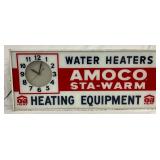 Amoco Sta-Warm Light-Up Advertising Clock Sign 36x15