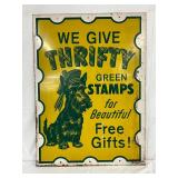 Thrifty Green Stamps Advertising Sign with Scottie Dog Graphic 25x33