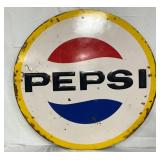 Emb Metal Round Pepsi Sign, 41 1/2 Inches