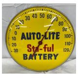 12-Inch Auto-Lite Sta-Ful Battery Advertising Thermometer