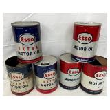 Six Esso Extra Motor Oil Cans