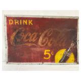 27 1/2×18 Inch Metal Coca-Cola 5 Cent Advertising Sign with Bottle Design