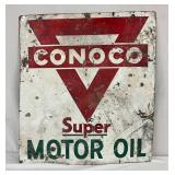 27×30 Inch Double-Sided Porcelain Conoco Motor Oil Sign