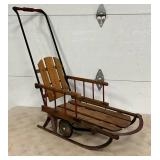 Wood and Metal Child’s Sled with Pull Handle, 34in x 13in