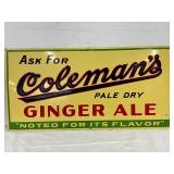 Coleman’s Embossed Metal Advertising Sign for Pale Dry Ginger Ale, 24in x 12in