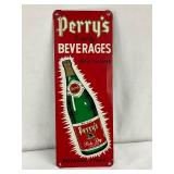 Perry’s Beverages Metal Advertising Sign, 4in x 10in