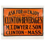 Embossed Metal Advertising Sign for Clinton Beverages, 10×7 Inches