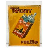 Early Tin Tacker Sign Advertising Sunshine Cigarettes, 14in x 18in