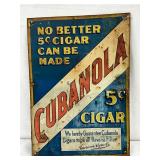Embossed Metal Sign Advertising Cubanola 5¢ Cigar, 10in x 14in