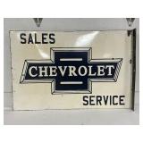 30x20 Porcelain Chevrolet Sales and Service Double-Sided Flange Sign