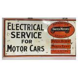 Double-Sided Porcelain Sign: ‘Electrical Service for Motor Cars,’ 48×25 Inches