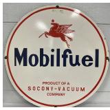Single-Sided Porcelain Mobilfuel Sign with Pegasus Logo, 30in Diameter