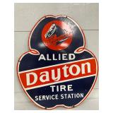 Double-Sided Porcelain Allied Dayton Tire Service Station Sign, 26×30 Inches