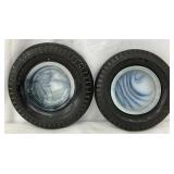 Two Goodrich Silvertown Tire Ashtrays with Swirled Glass Inserts
