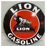 Single-Sided Lion Gasoline Porcelain Sign, 18 Inches