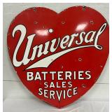 Universal Batteries Sales and Service Heart-Shaped Porcelain Sign, 20×20 Inches