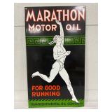 Porcelain Single-Sided Marathon Motor Oil Sign, 17 x 30 Inches
