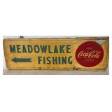 1953 Metal Coca-Cola Advertising Sign: ‘Meadowlake Fishing’, 50” x 16”
