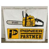 Embossed Wooden ‘Pioneer Partner’ Chainsaw Advertising Sign